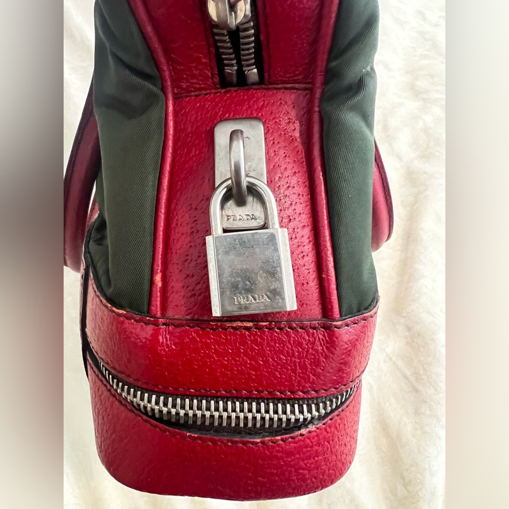 Vintage Prada Green and Red Nylon Top-Handle Satchel - Picture 12 of 15